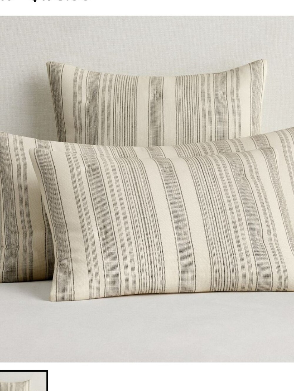 Hawthorn Stripe King Size Shams. Set Of 2 NWT Beige With Charcoal Stripes
